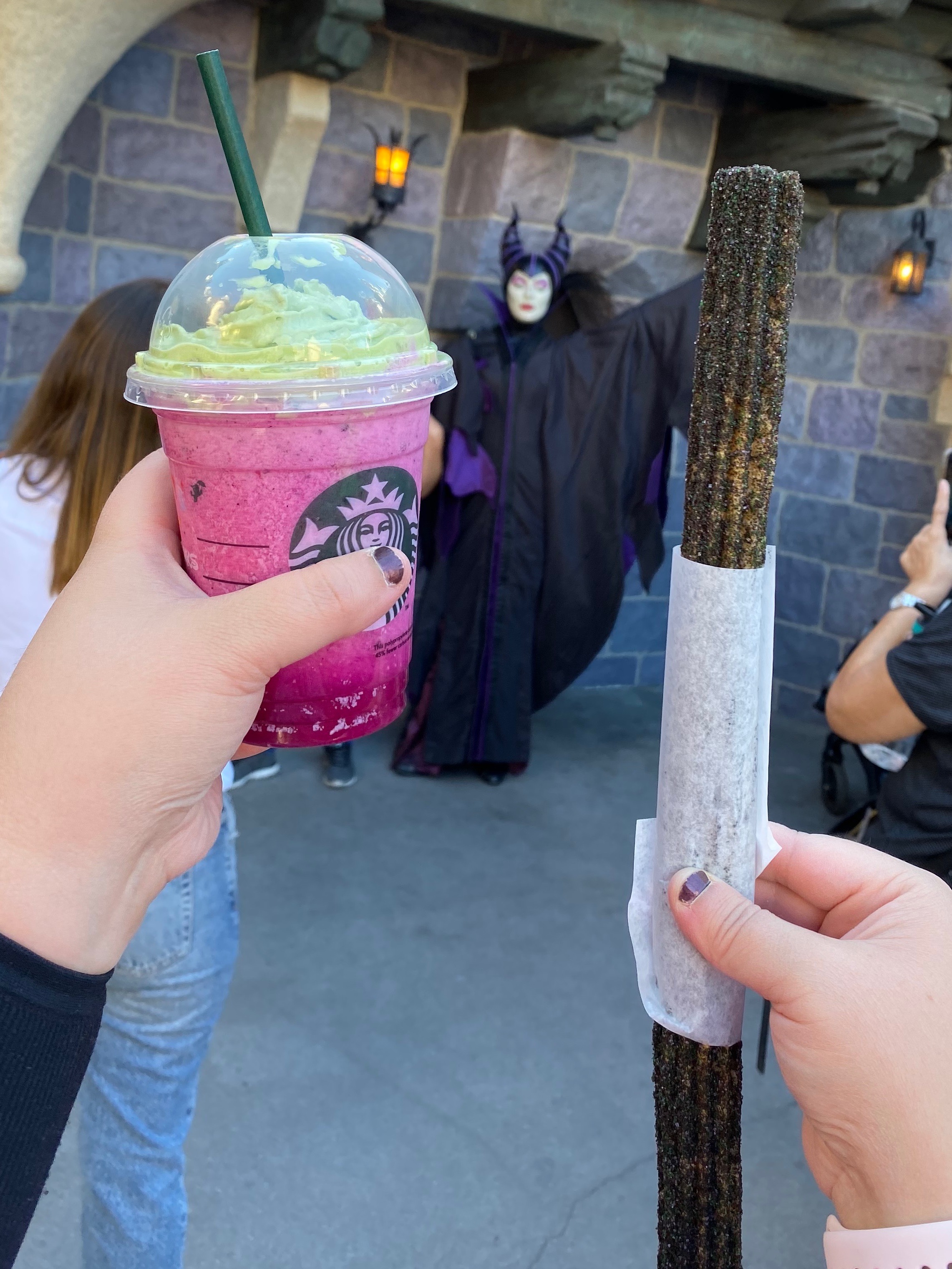 Disneyland Maleficent Frappichino and Maleficent Churro