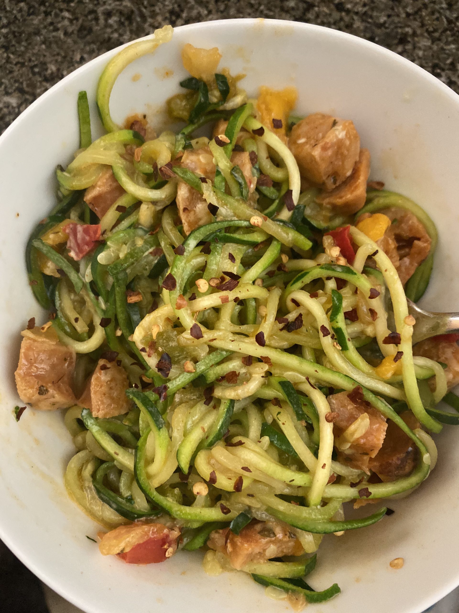 Zucchini Noodles and Chicken Sausage
