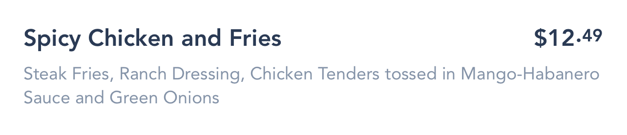 Disneyland Spicy Chicken and Fries Description